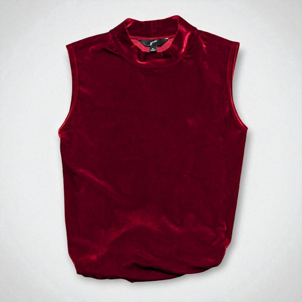 GNW Red Wine Velvet Mock Neck Top XL Sleeveless Holiday Blouse - Picture 6 of 9
